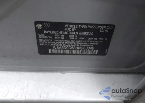 2017 BMW 330I xDrive из США, поврежденный, VIN WBA8D9G58HNU60340